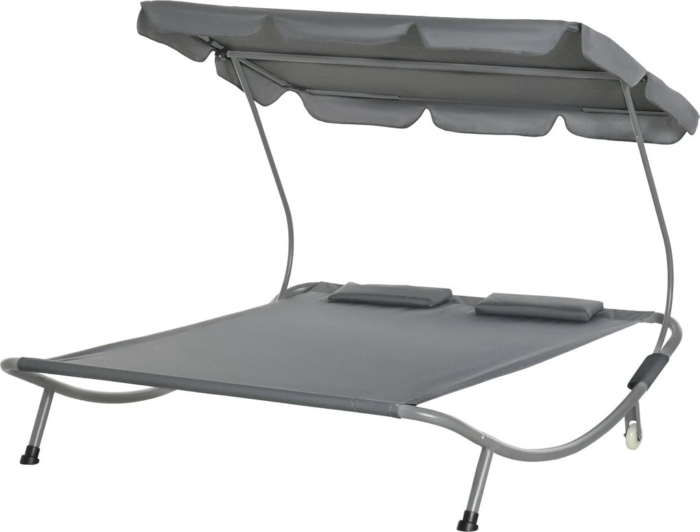 Outsunny Napozóágy Tetővel - Kerti Fotel Párnákkal, Vízhatlan és UV-álló, 220 kg-ig terhelhető, Szürke | Aosom