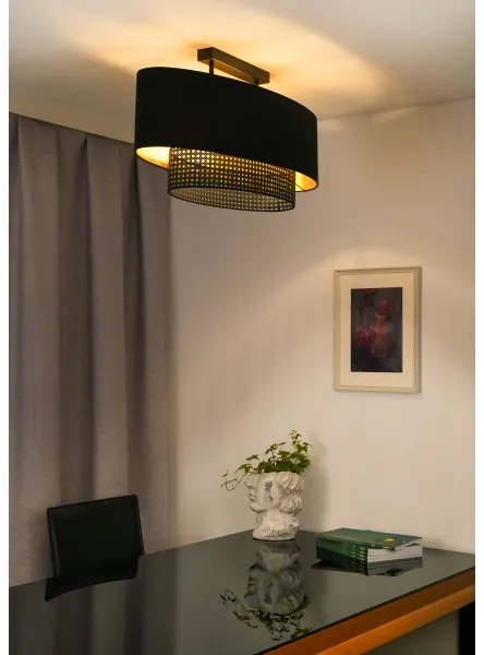 Duolla - Felületre szerelhető csillár DOUBLE OVAL RATTAN 2xE27/15W/230V fekete/rattan