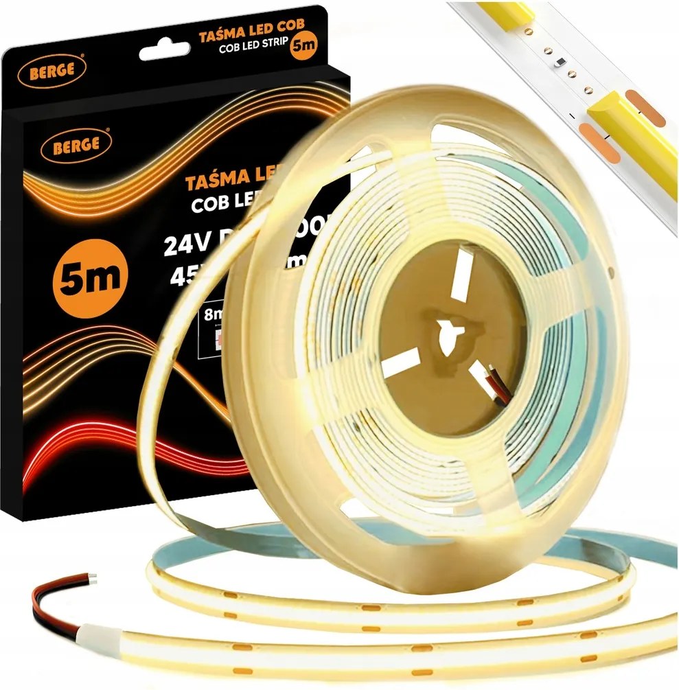 Led szalag Cob Neon 24V 5m 9W/m 480 dióda 45W 3000K Meleg Erős 990lm/m 8mm