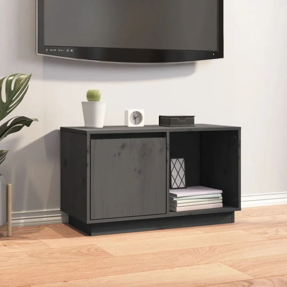 szürke tömör fenyőfa TV-szekrény 74x35x44 cm