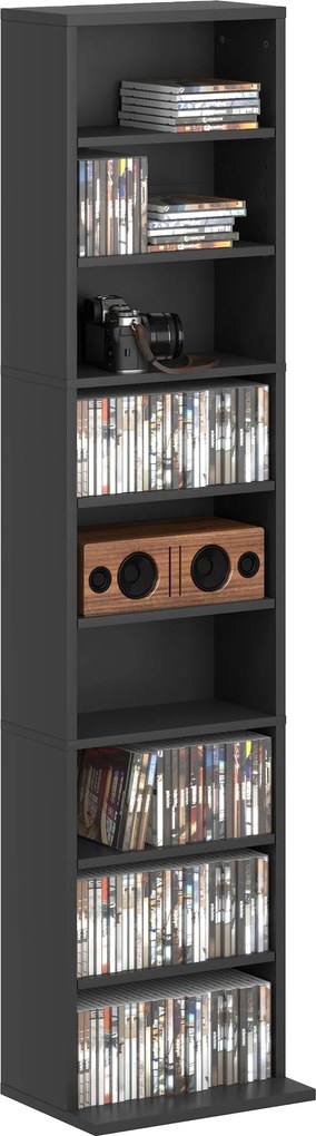 HOMCOM Modern Stílusú Könyvespolc 260 CD-hez, 9 Polccal, 33x24x140 cm, Fekete | Aosom