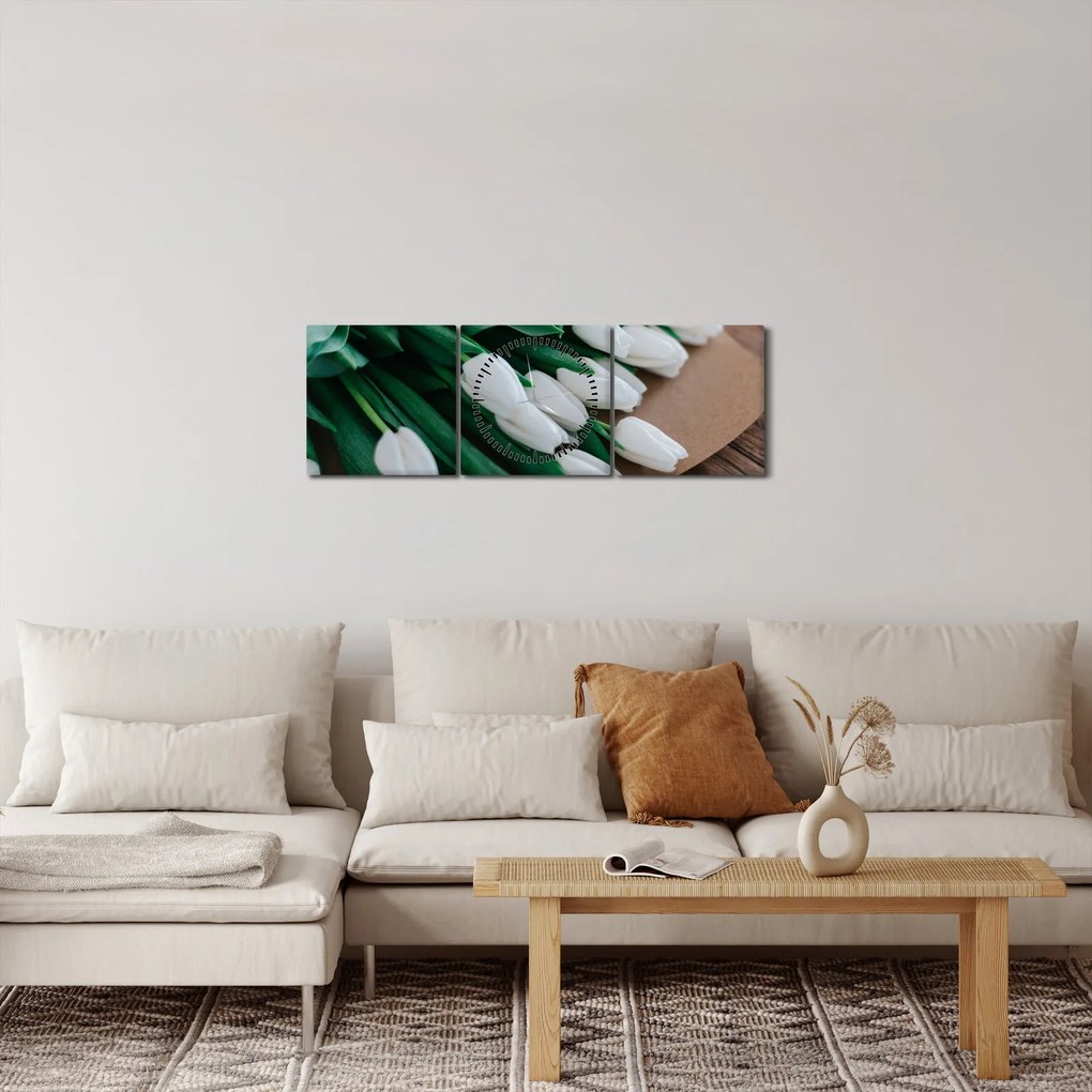 Egy csokor fehér tulipán képe (órával) (90x30 cm)