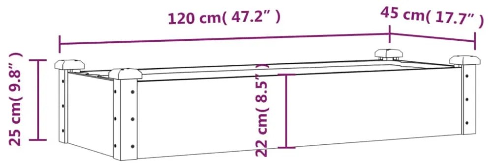 szürke tömör fenyőfa kerti magaságyás béléssel 120x45x25 cm