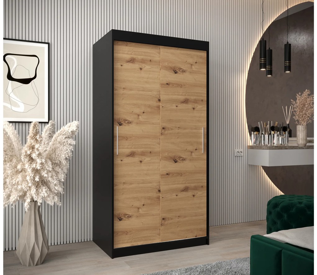 Ruhásszekrény 100 cm Toki (matt fekete + artisan tölgy). 1064795