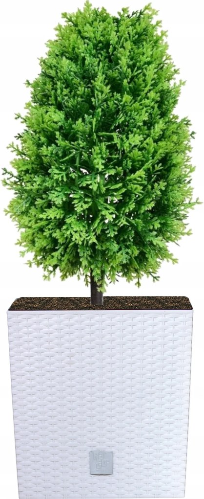 Négyzet alakú kaspó rattan betéttel 22,3x22,3x22,8 cm fehér