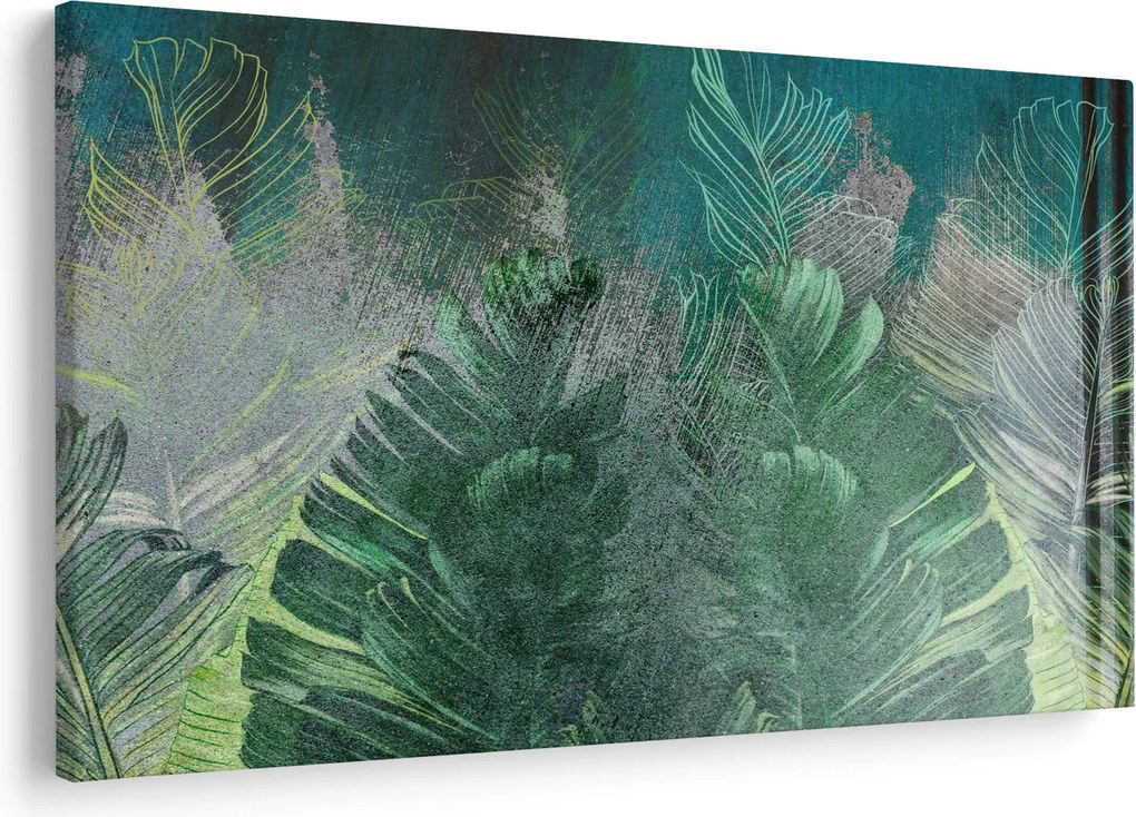 Kép - Beton textúra levelekkel (90x60 cm)