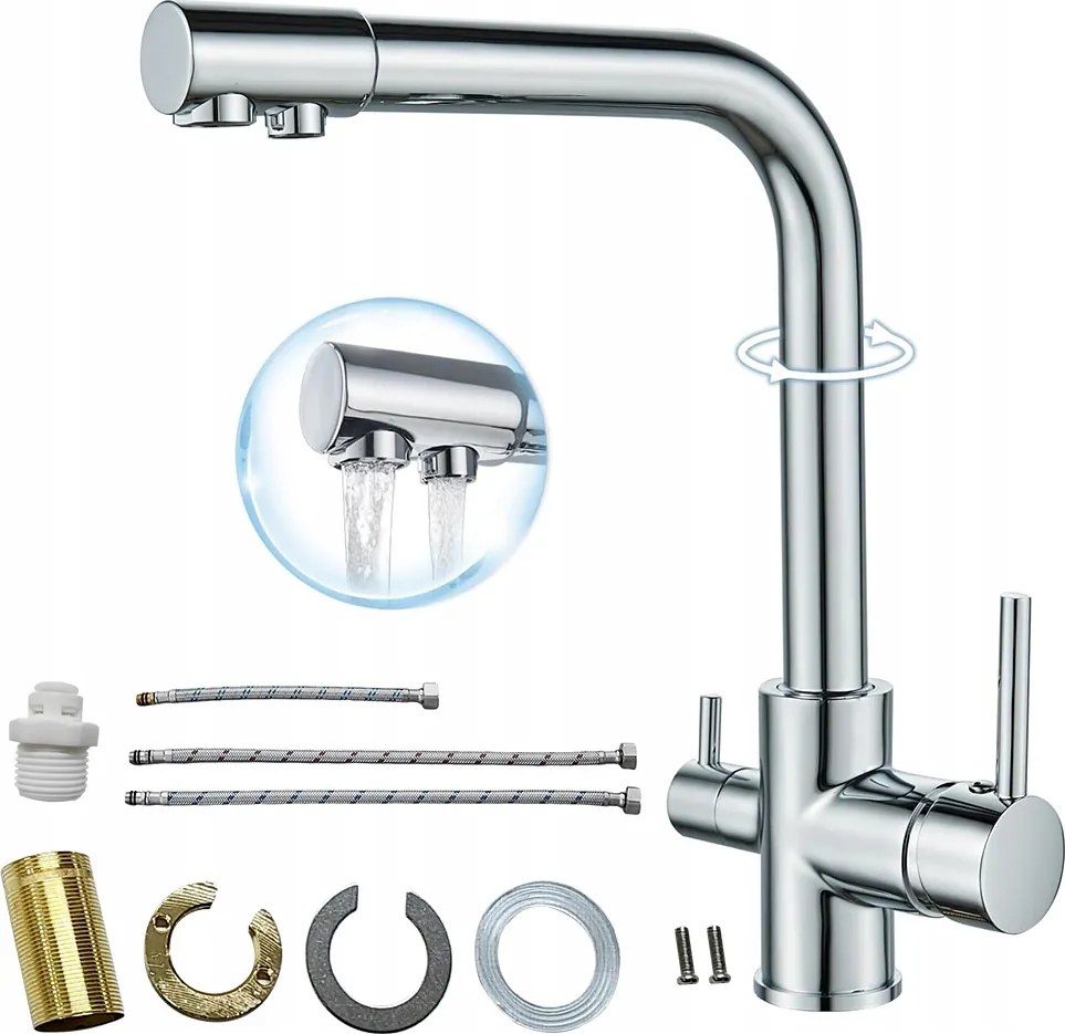 Háromutas Konyhai Csaptelep Flexibilis Kifolyócső Forgatható Csaptelep 360 Hajlékony