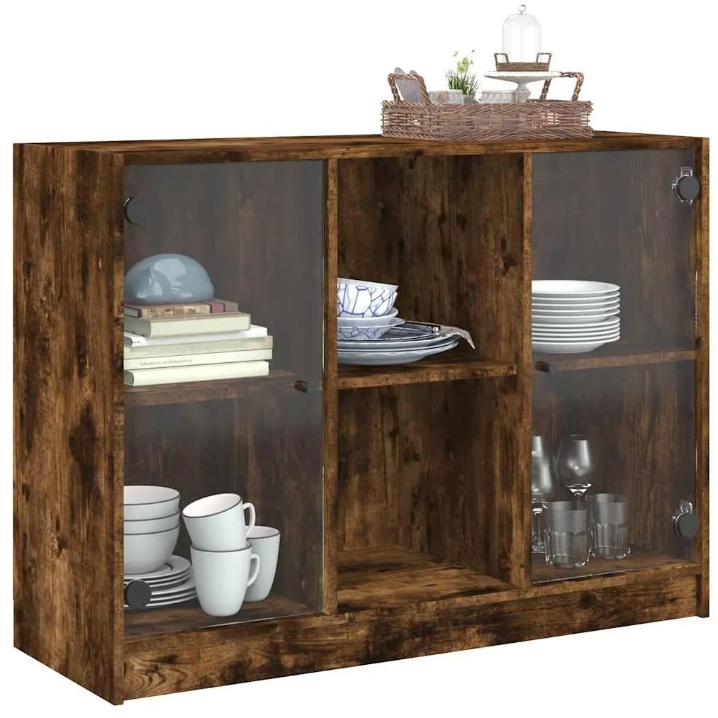 füstös tölgy színű szerelt fa tálalószekrény 102x37x75,5 cm