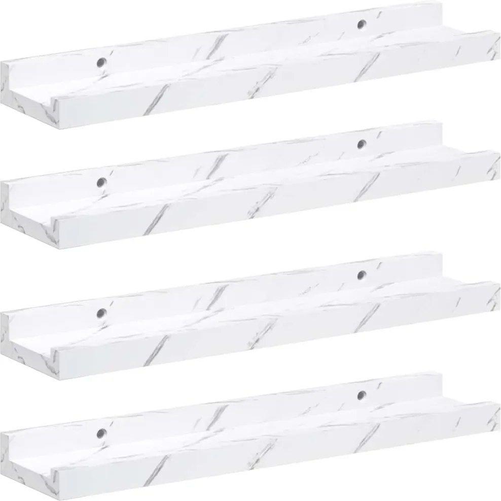 vidaXL Falpolc polcokkal 4 pcs Fehér márvány 40 x 9 x 3 cm Faanyag