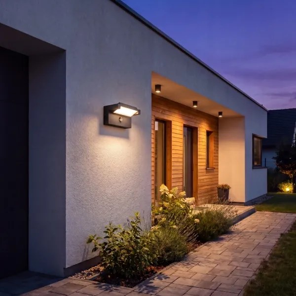 LED kültéri fali lámpa érzékelővel LED/25W/230V IP54 fekete