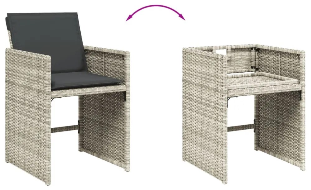 9részes világosszürke polyrattan kerti étkezőgarnitúra párnával
