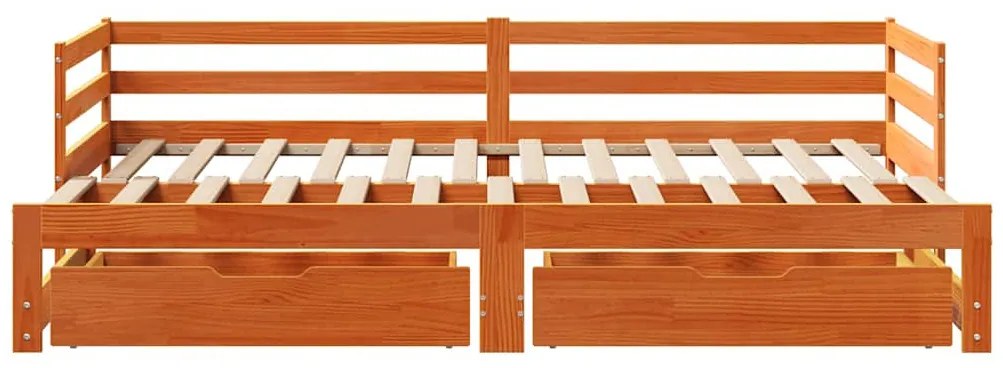 viaszbarna tömör fenyőfa kihúzható kanapéágy fiókkal 80x200cm