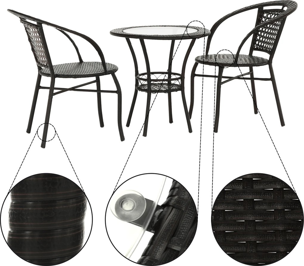 Kerti rattan szett 1+2, barna, LASAN