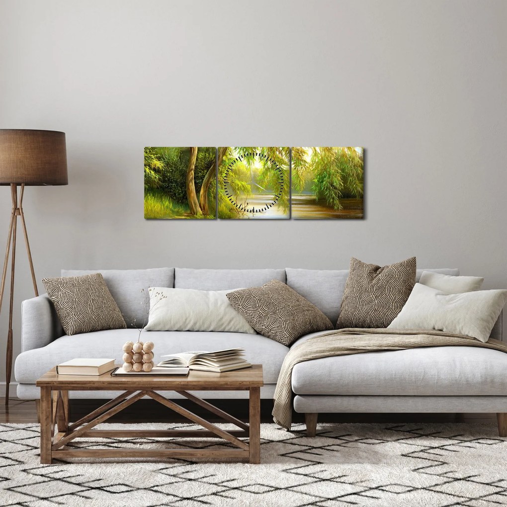 Kép - fűzfa a tó mellett, olajfestmény (órával) (90x30 cm)