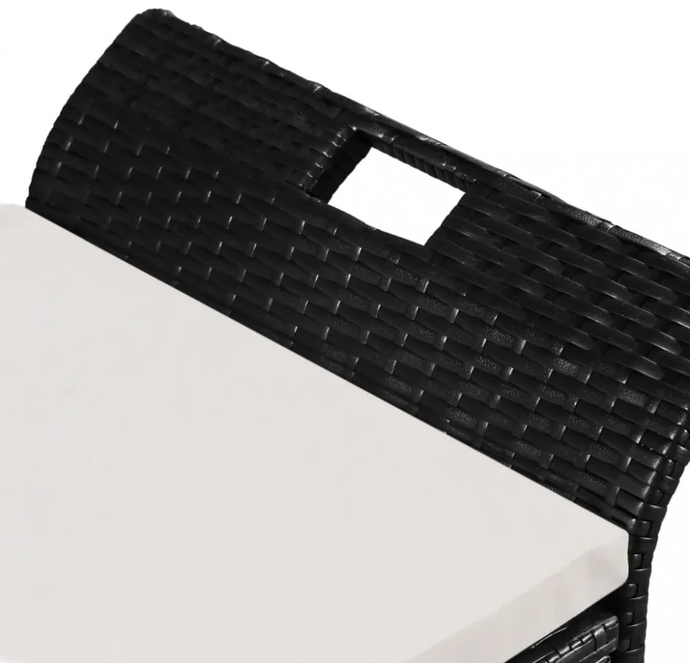 fekete polyrattan tárolópad párnával 138 cm