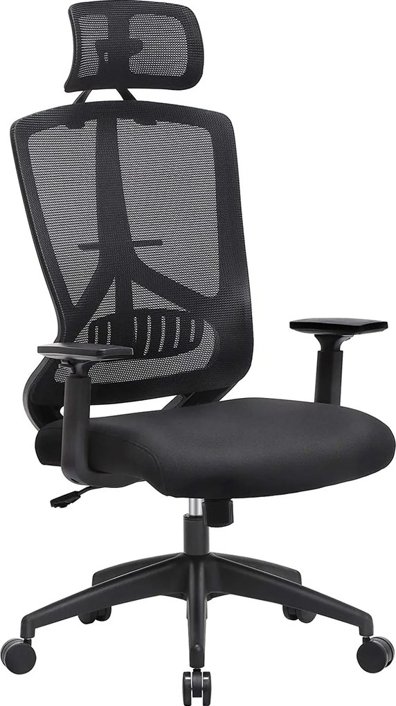 Ergonomikus irodai szék deréktámasszal, állítható fejtámlával és kartámasszal, fekete