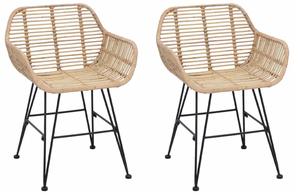 Étkezőszék 2 pcs Természetes 55 x 50 x 74 cm Rattan és Vas