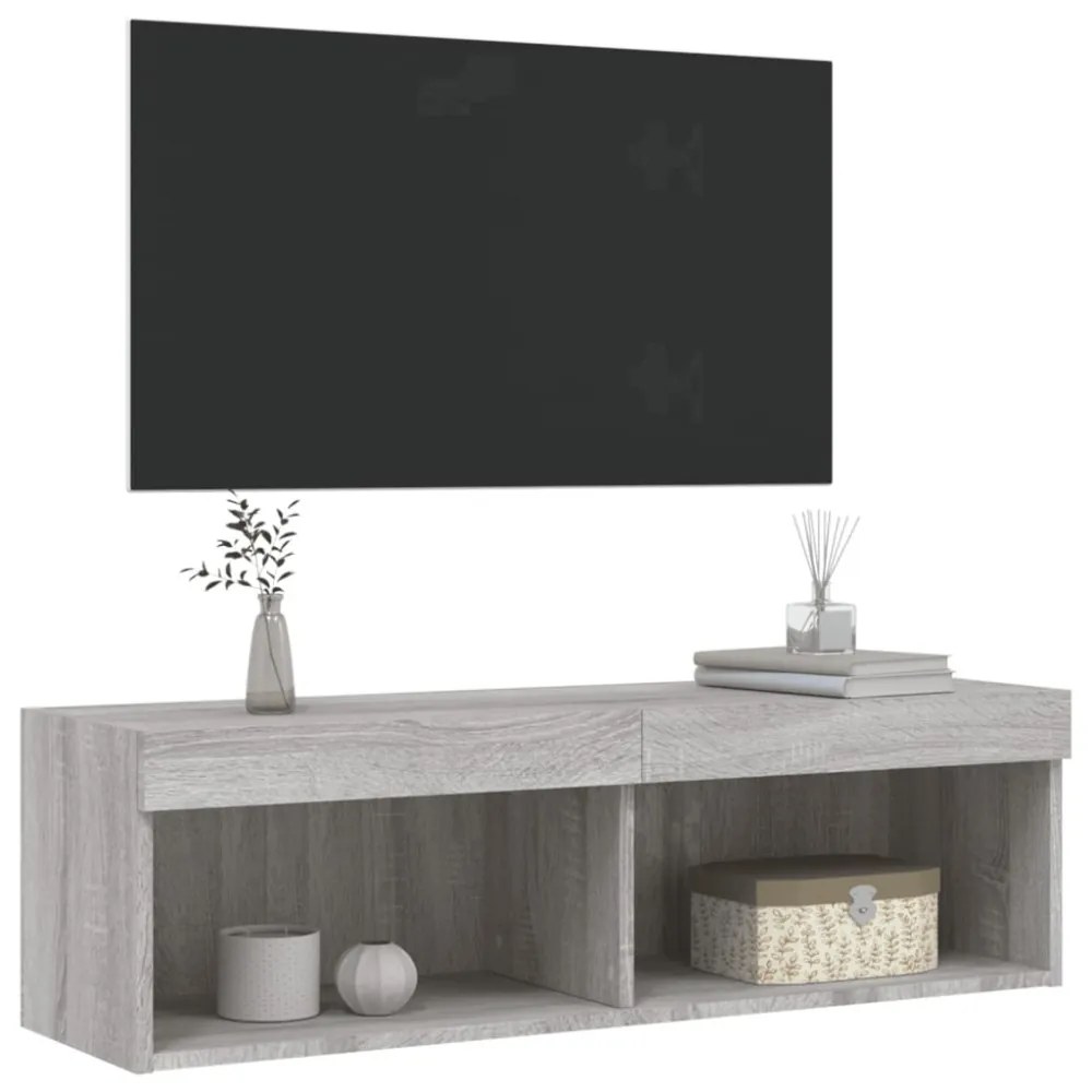 szürke sonoma színű TV-szekrény LED-világítással 100x30x30 cm