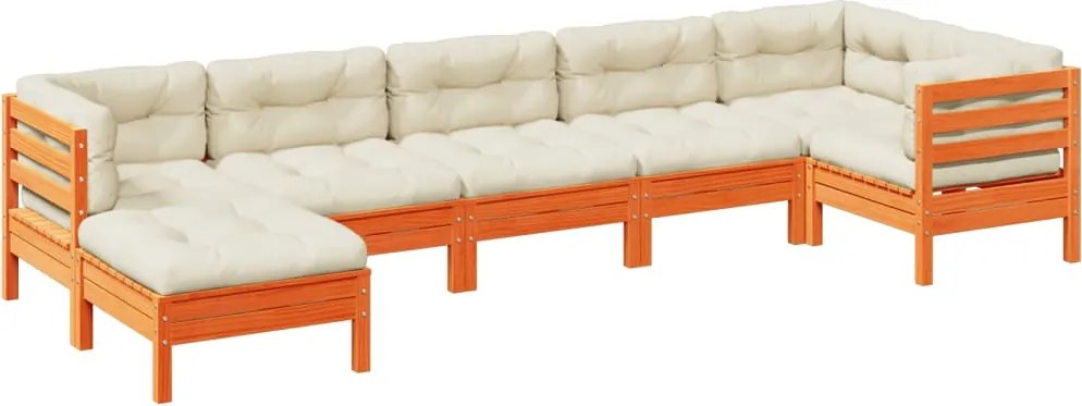 vidaXL 7 részes viaszbarna tömör fenyőfa kerti ülőgarnitúra párnákkal