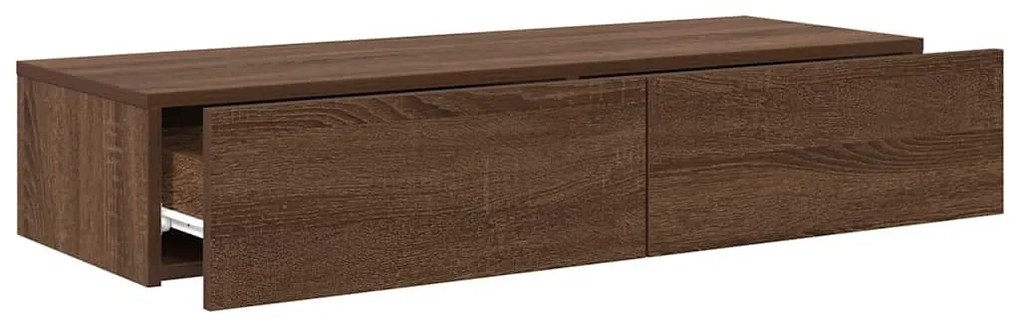 Falipolc fiókokkal barna tölgy 100x36x19 cm műszaki fa