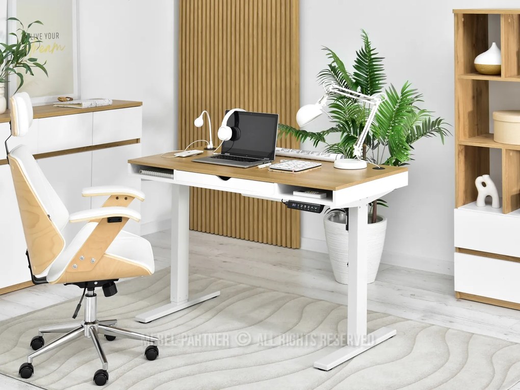 PC asztal Osto 120 (fehér tölgy + fekete). Akció -30%. 1109814