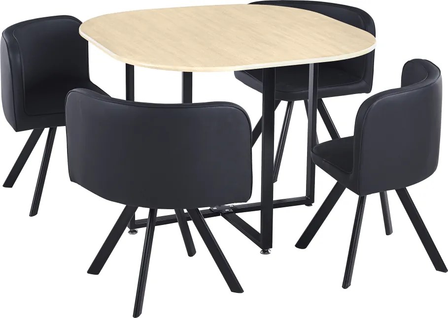Étkező szett 1+4, tölgy/fekete, BEVIS NEW