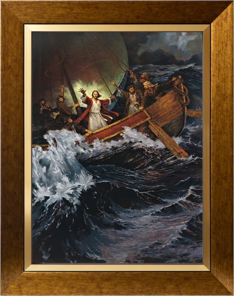 Jézus A Hajón Szakrális Vászonkép Arany Díszített Keretben 30X40