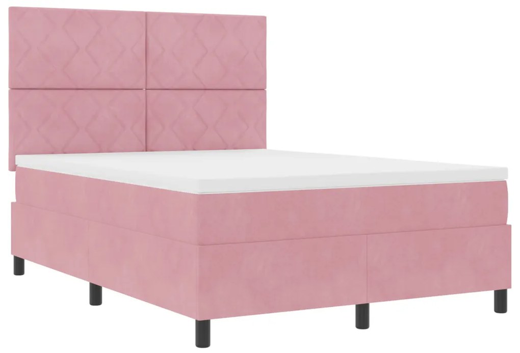 Boxspring Ágy Mattal Rózsaszín 160x200 cm Bársony