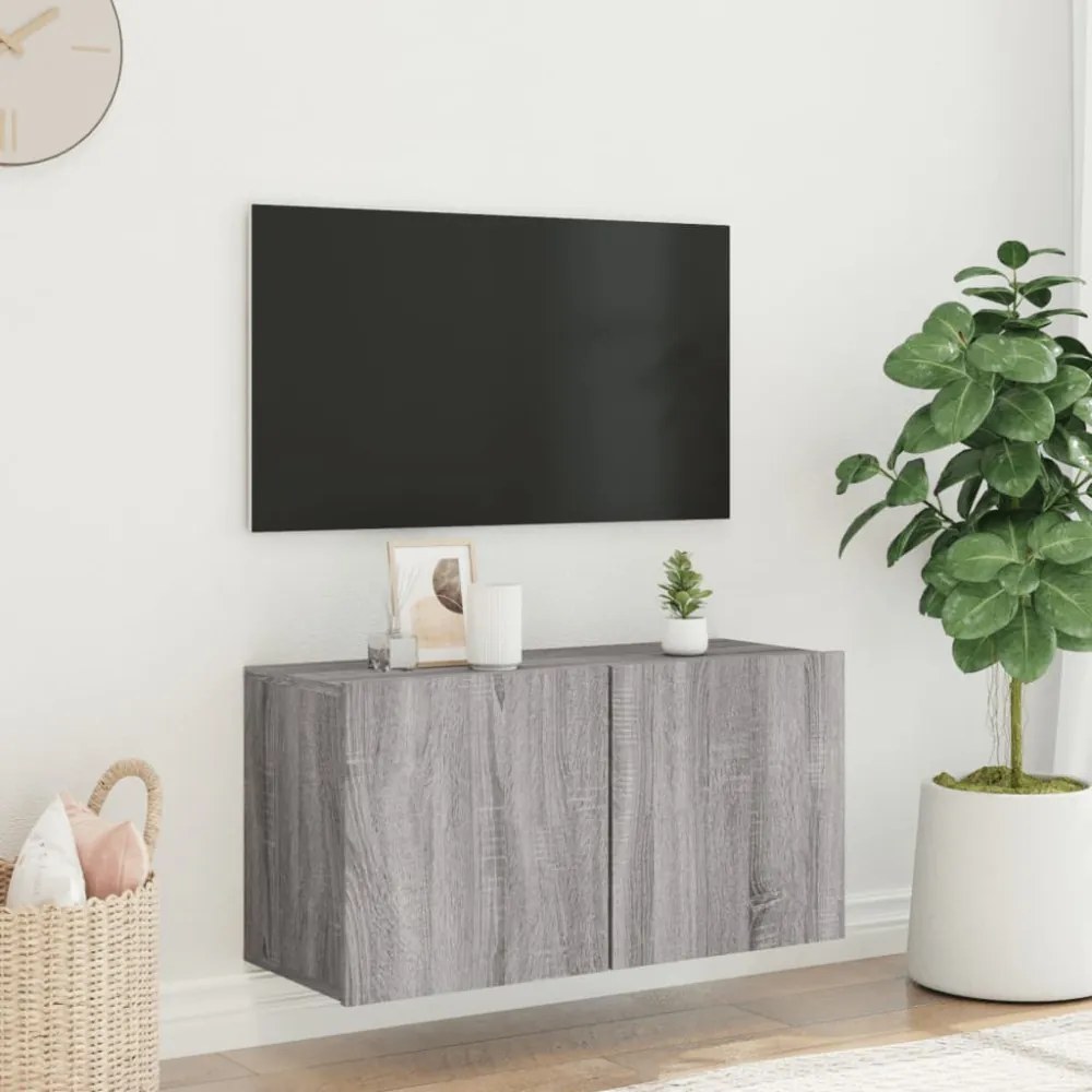 szürke sonoma színű falra szerelhető TV-szekrény 80 x 30 x 41cm