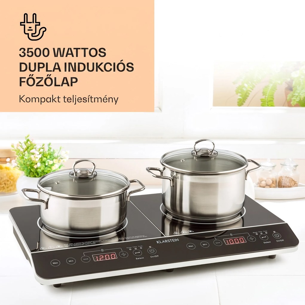 Klarstein Varicook Slim, indukciós főzőlap, 3500 W, 240 °C, 2 főzőlap, időzítő, érintős