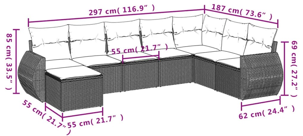 9 részes bézs polyrattan kerti ülőgarnitúra párnákkal