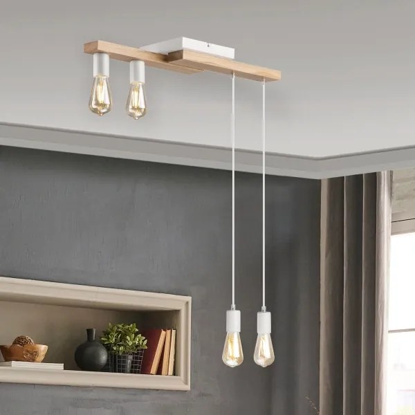 Csillár zsinóron CORTINA 4xE27/15W/230V fehér/tölgy