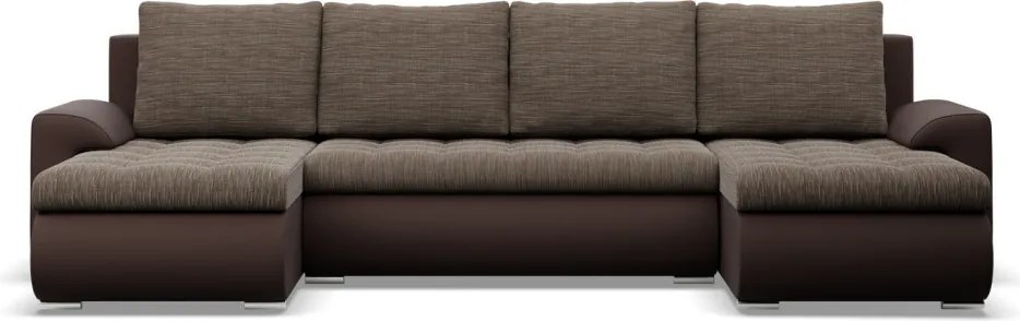 Tokio U alakú sarokkanapé, 3 ágyneműtartóval, fonott + műbőr, univerzális oldal, barna