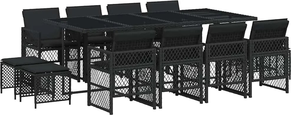 vidaXL 13 részes fekete polyrattan kerti ülőgarnitúra párnákkal