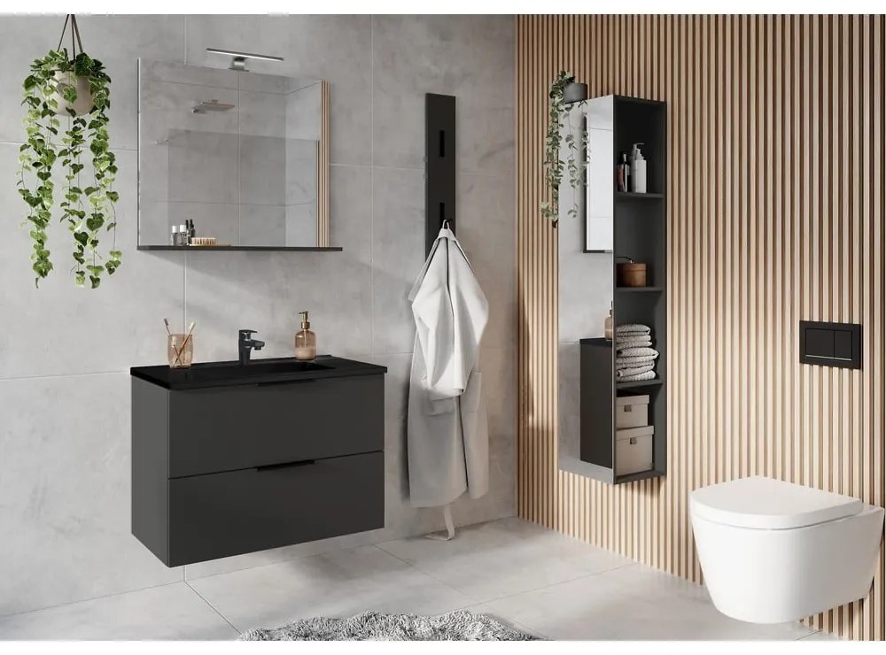 Fekete-antracitszürke fali szekrény mosdókagylóval 81x61 cm Crandon – Germania