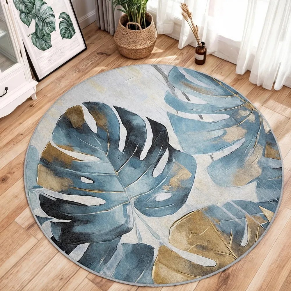 Kék mosható kerek szőnyeg ø 120 cm Golden Leaves – Mila Home