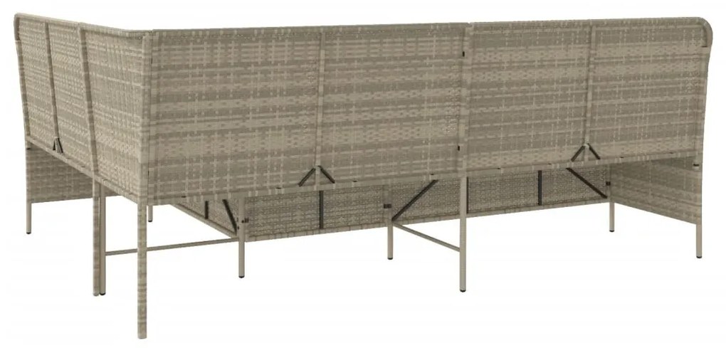 világosszürke polyrattan L-alakú kerti kanapé párnákkal