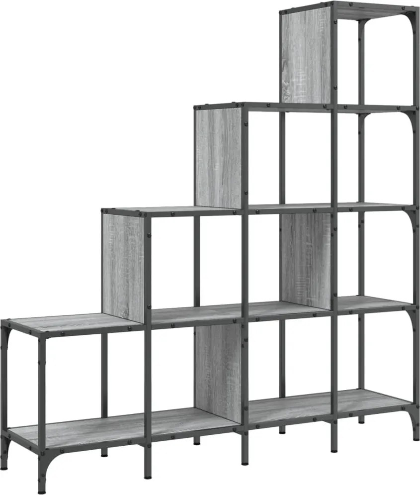 vidaXL szürke sonoma szerelt fa és fém könyvszekrény 122 x 30 x 132 cm