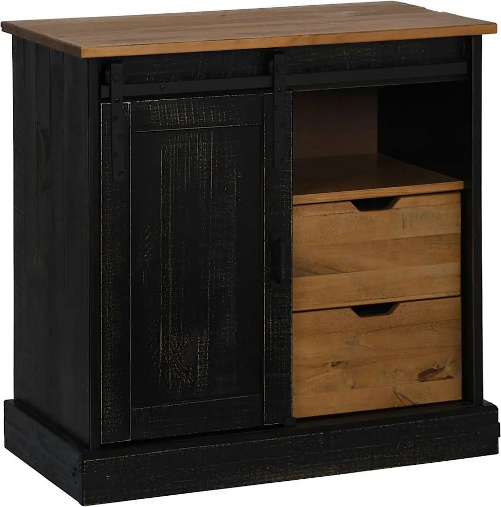 vidaXL HALDEN fekete tömör fa komód tolóajtós 80x40x80 cm