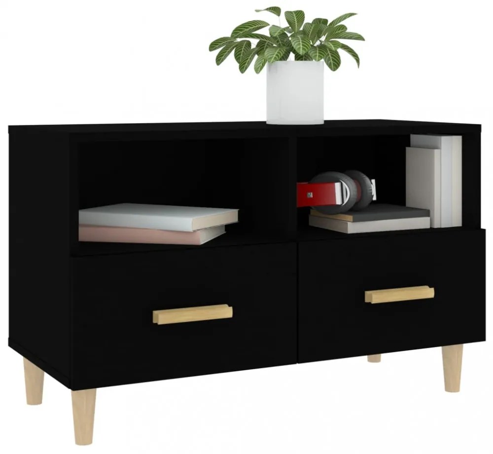 fekete szerelt fa TV-szekrény 80 x 36 x 50 cm