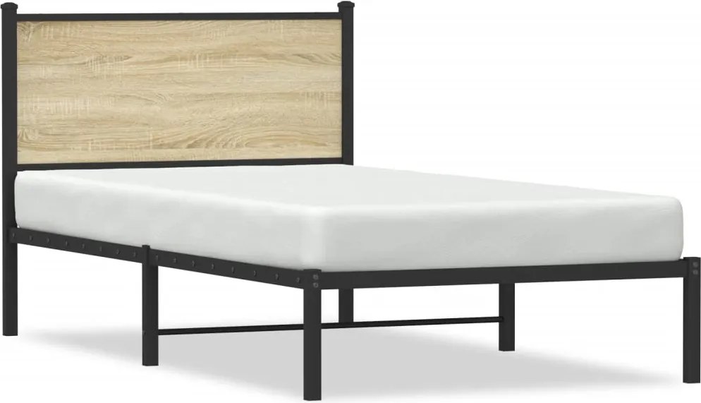 vidaXL sonoma tölgy színű fém ágykeret matrac nélkül 107 x 203 cm