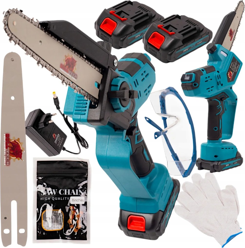 Akkumulátoros Láncfűrész 10" 36V Ágvágó 2XAKU LCD Szett