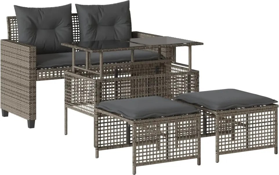 vidaXL 4 részes szürke polyrattan üveg kerti ülőgarnitúra párnákkal