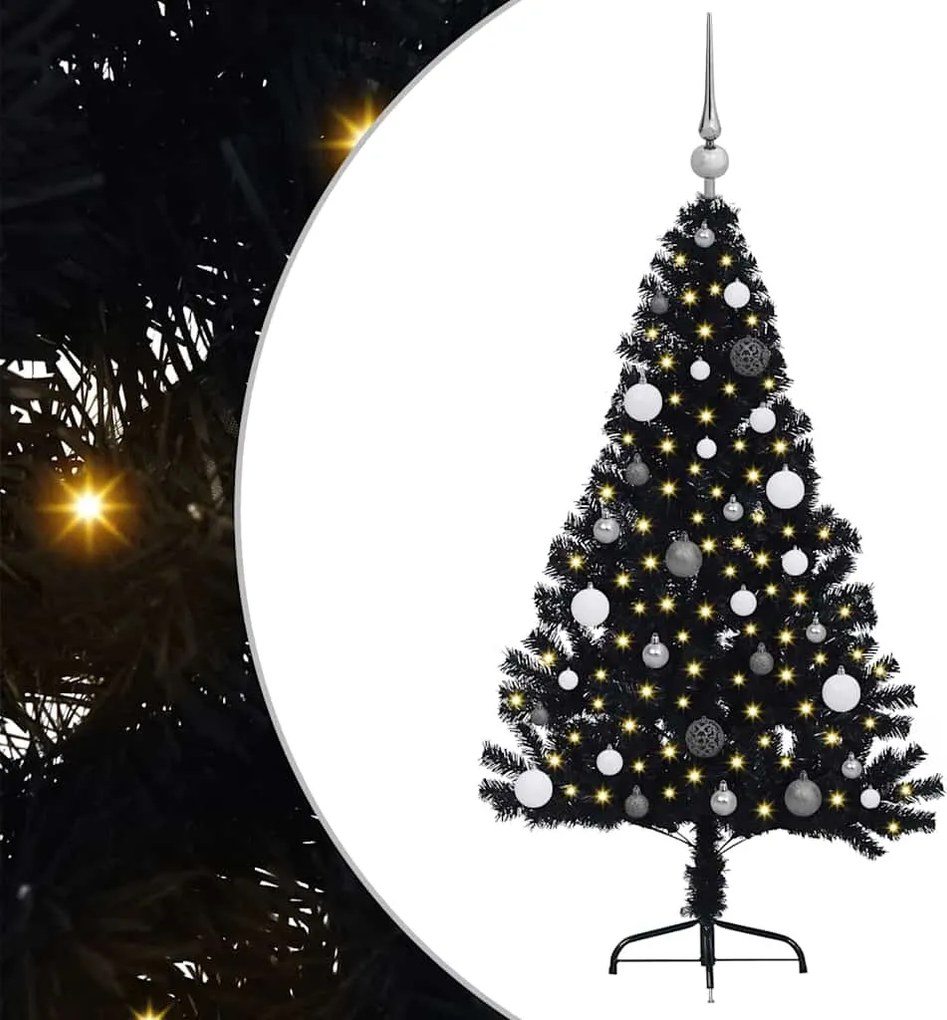vidaXL Mesterséges, előre világított karácsonyi fa Fekete 150 cm PVC