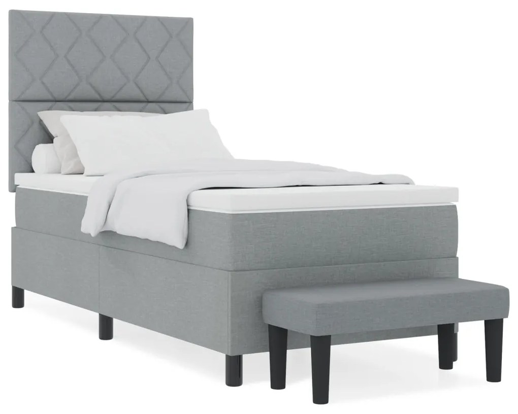 Box Spring Ágy matraccal és pad Light Grey 90x190 cm Szövet