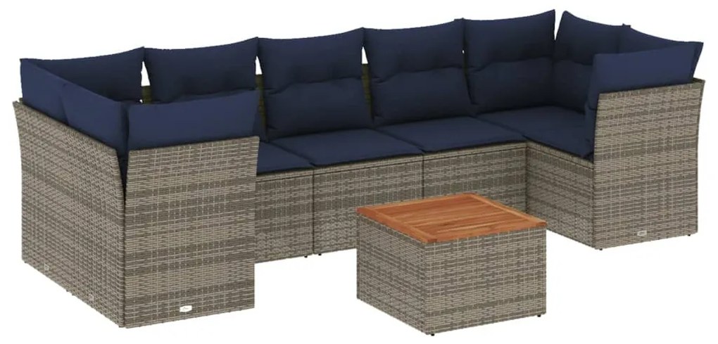 8 részes szürke polyrattan kerti ülőgarnitúra párnával