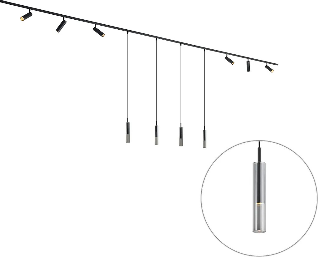 Modern fekete sínrendszer 6 spotlámpával és 4 függőlámpával, 1 fázisú - Slimline Uzzy Loyce