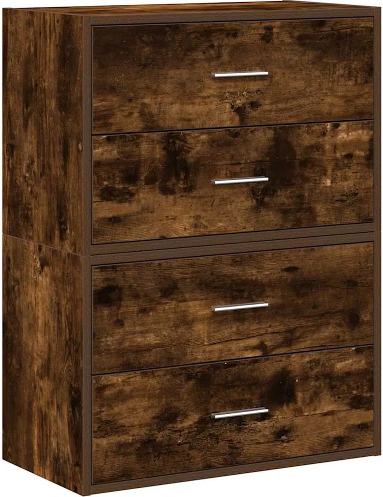 vidaXL 2 db füstölt tölgy szerelt fa szekrény 2 fiókkal 60 x 31 x 40cm