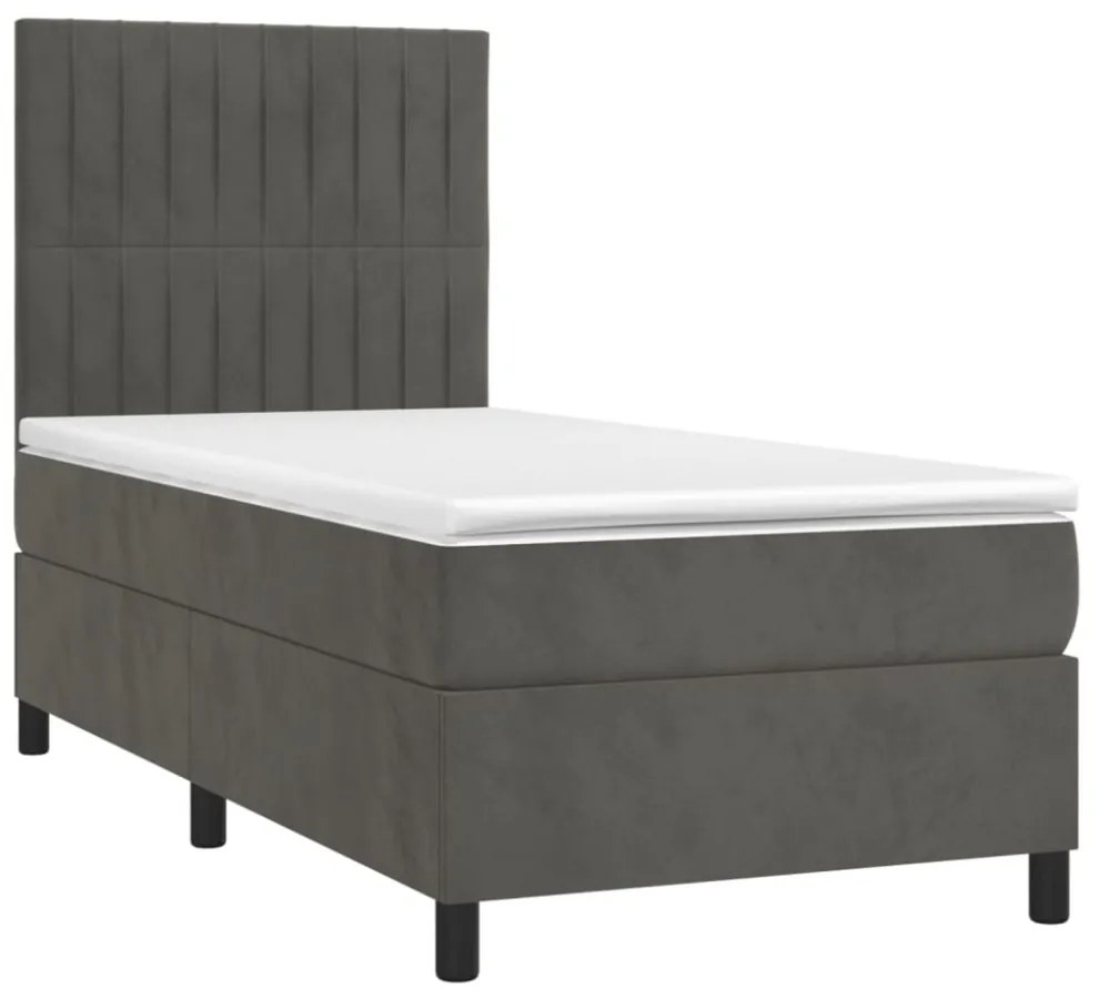 sötétszürke bársony rugós és LED-es ágy matraccal 100x200 cm