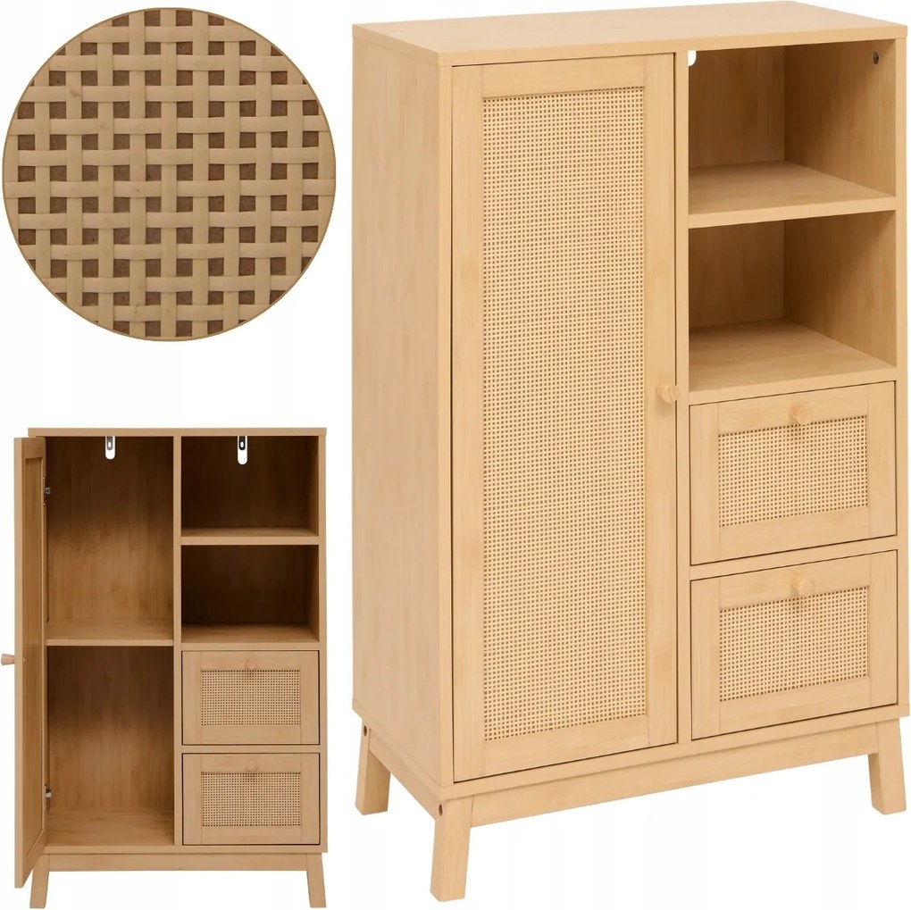 Fürdőszoba szekrény 95 cm Barna álló rattan boho polcokkal fürdőszobába